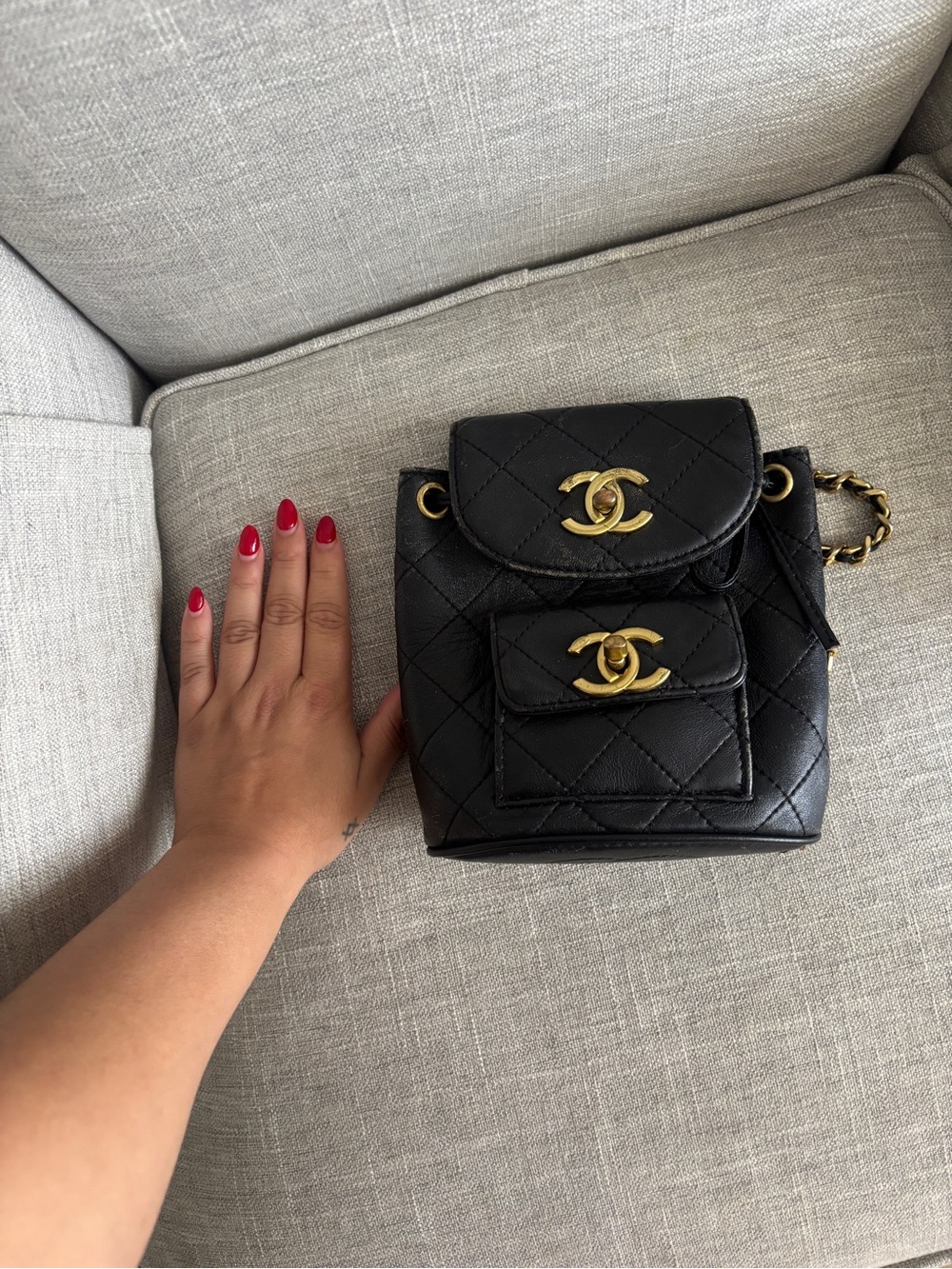 Black Quilted Caviar Leather Mini Backpack with Gold Hardware - Picture 7 of 7